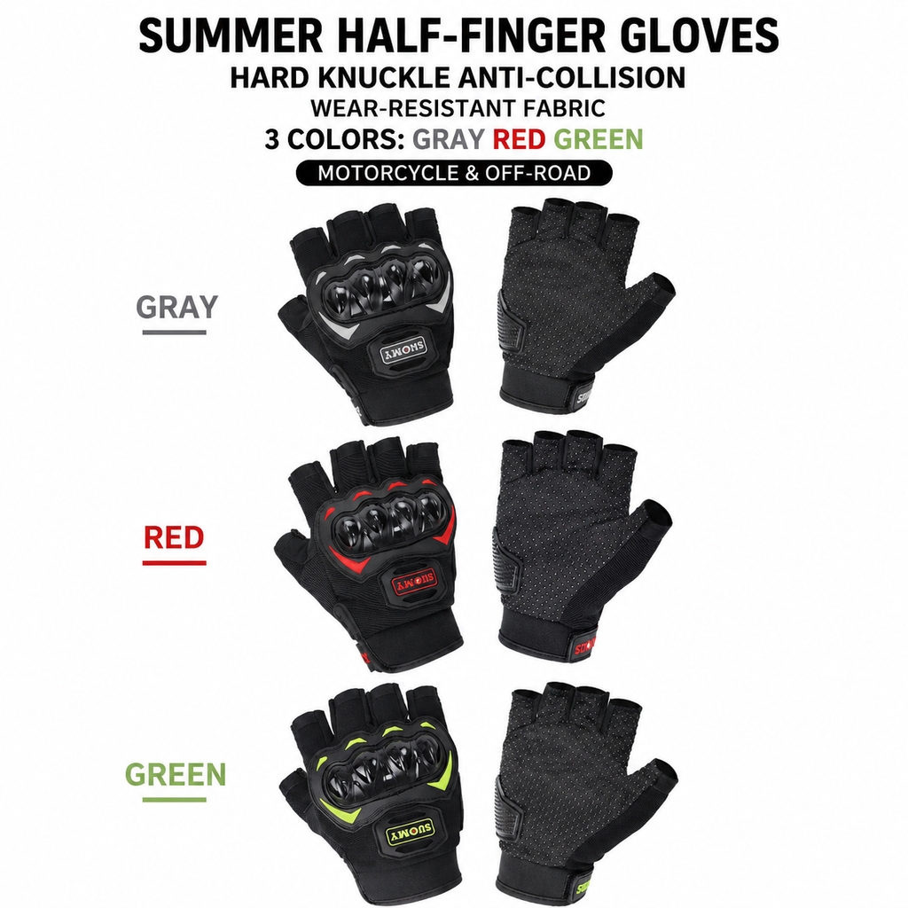 Motorcycle Glove Knuckle - Gants d'été pour moto, demi-doigts, protection
